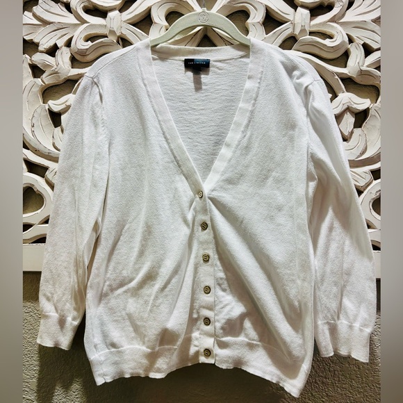 The Limited Sweaters - The Limited White 3/4 Sleeve Cardigan with Gold Button Detail